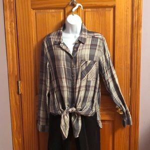 Massini Plaid tie-front top